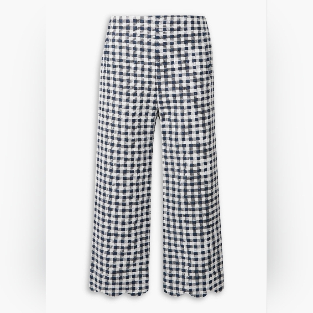 NWT LISA MARIE FERNANDEZ Cropped Gingham Cotton-blend Bouclé Straight-leg Pants - Picture 2 of 11